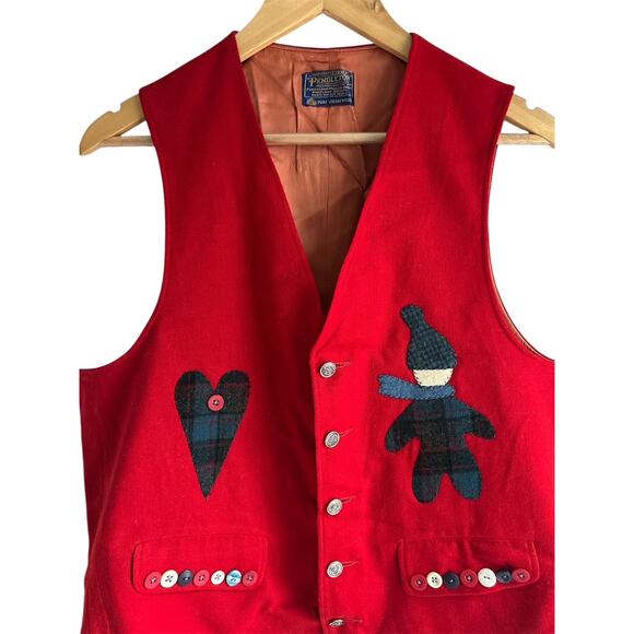 Vintage Reclaimed Pendleton Medium Pure Virgin Wool Red Embellished Vest - Picture 3 of 5